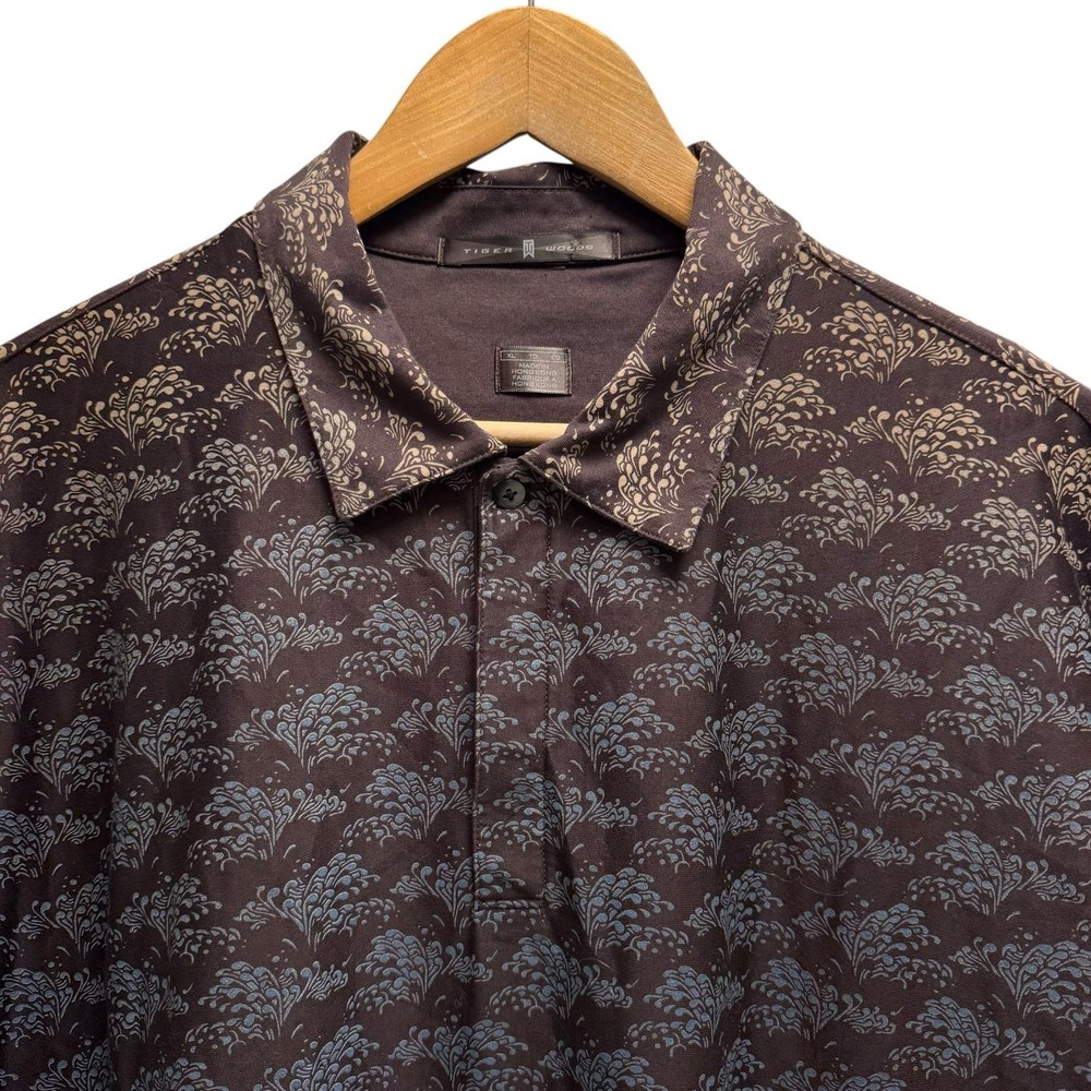 Tiger Woods Collection Mens XL Brown/Blue Floral Ombre Vtg Cotton Polo Shirt euc